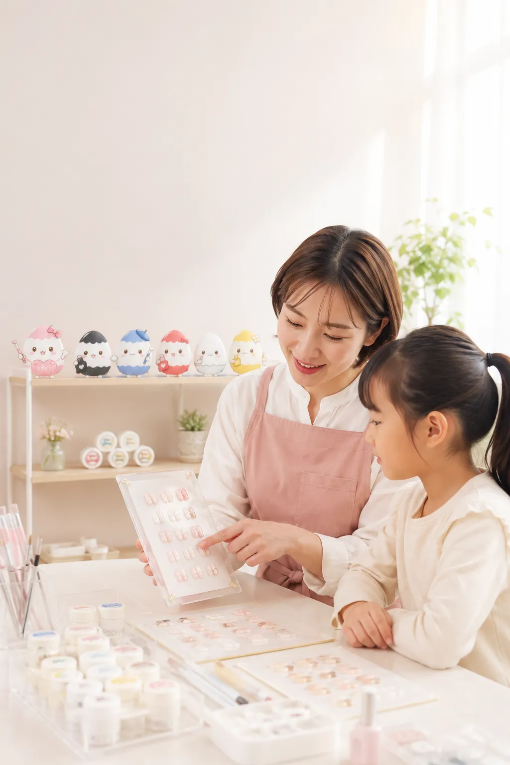 子どもがネイルチップ制作に取り組んでいる様子